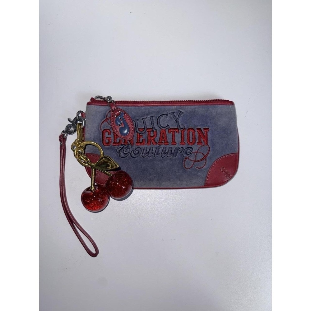 Vtg Juicy Couture Red Velour With Navy Wristlet Wallet Y2K Rare Charm Cherry Y